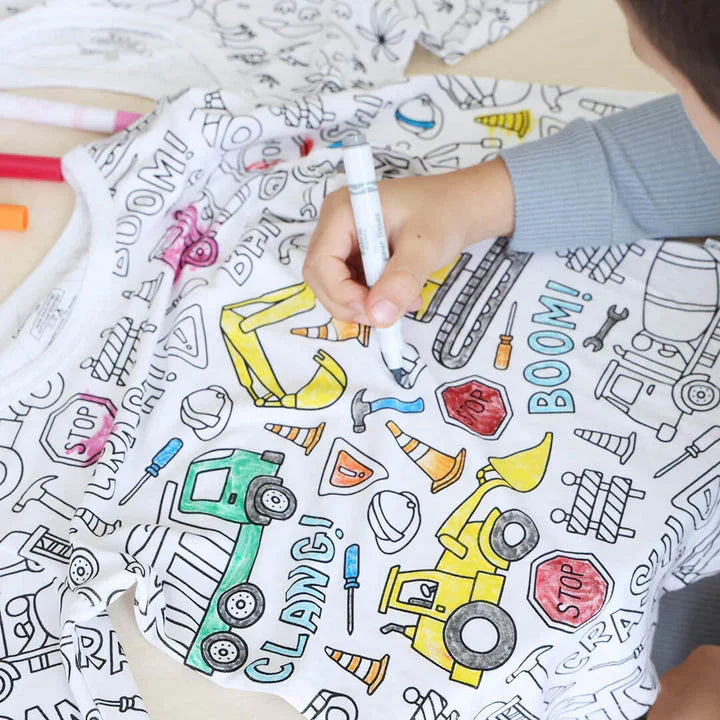 Color-Your-Own Kids Pajama Set with Washable Fabric Markers – Creative Bedtime Activity | Thomler
