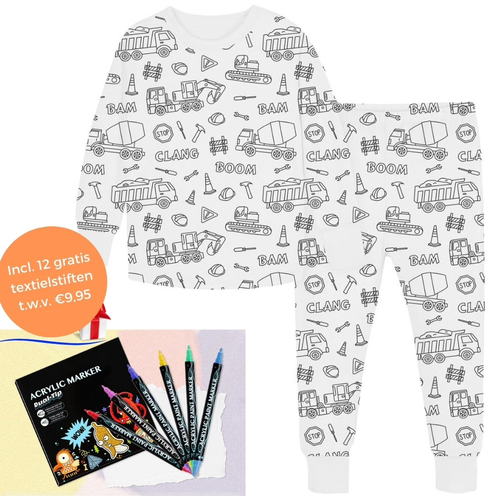 Color-Your-Own Kids Pajama Set with Washable Fabric Markers – Creative Bedtime Activity | Thomler