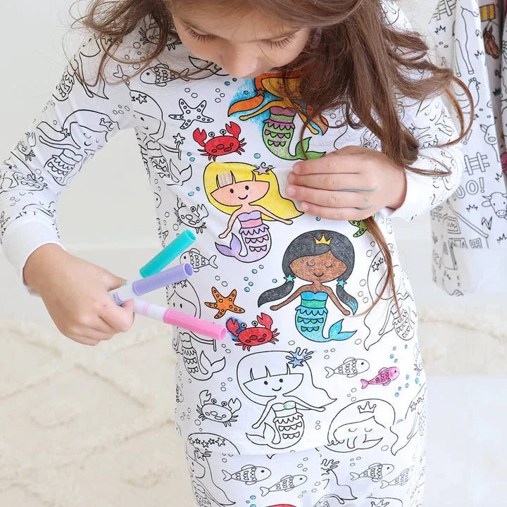 Color-Your-Own Kids Pajama Set with Washable Fabric Markers – Creative Bedtime Activity | Thomler