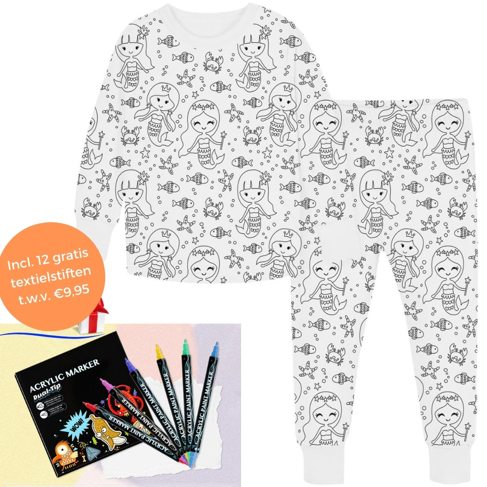 Color-Your-Own Kids Pajama Set with Washable Fabric Markers – Creative Bedtime Activity | Thomler