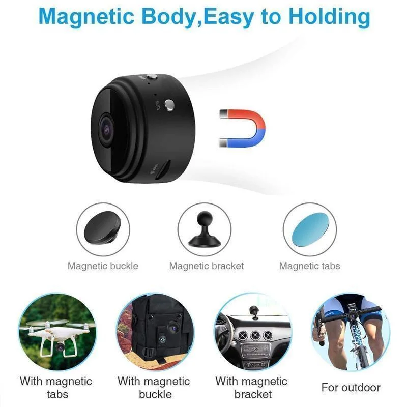 Compact WiFi Security Camera with 1080p HD Video, Infrared Night Vision, Magnetic Mount for Indoor Surveillance | Thomler