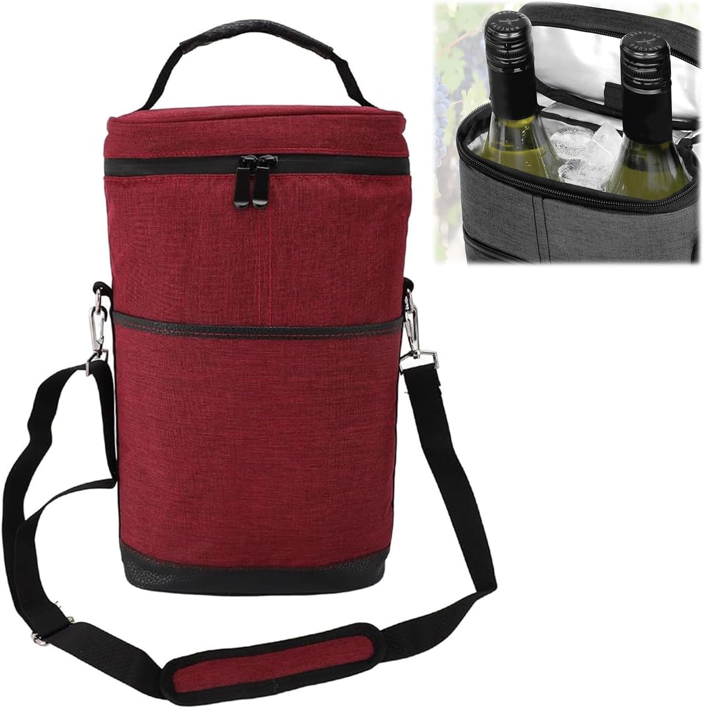 Padded Two-Bottle Wine Carrier Bag with Shoulder Strap for Picnics Parties Outdoor Travel Beach Dinner Events Wine Tastings Gifts | Thomler