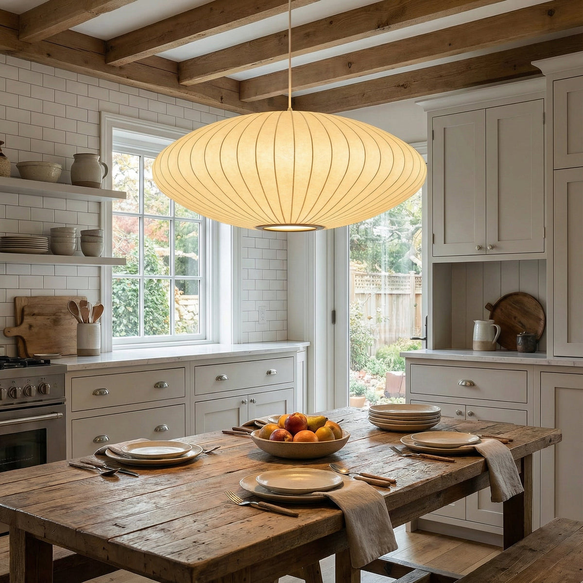 Sculptural Fabric Pendant Light with Soft LED Glow for Dining Room, Kitchen Island & Bar – Adjustable Height Modern Hanging Ceiling Fixture | Thomler