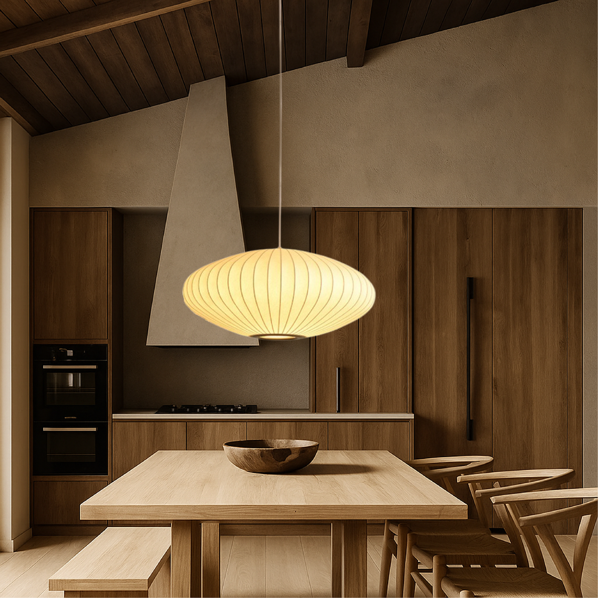 Sculptural Fabric Pendant Light with Soft LED Glow for Dining Room, Kitchen Island & Bar – Adjustable Height Modern Hanging Ceiling Fixture | Thomler