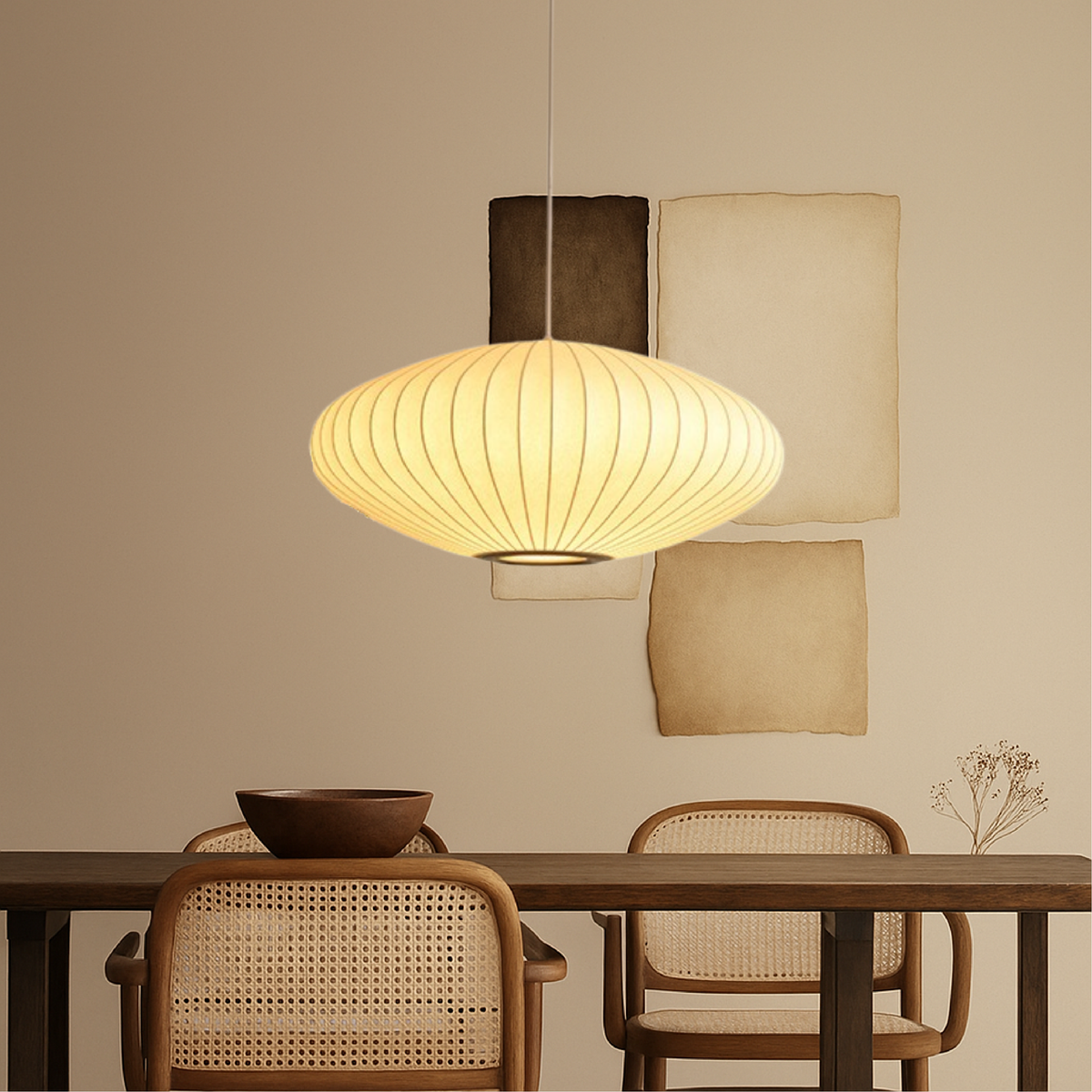 Sculptural Fabric Pendant Light with Soft LED Glow for Dining Room, Kitchen Island & Bar – Adjustable Height Modern Hanging Ceiling Fixture | Thomler