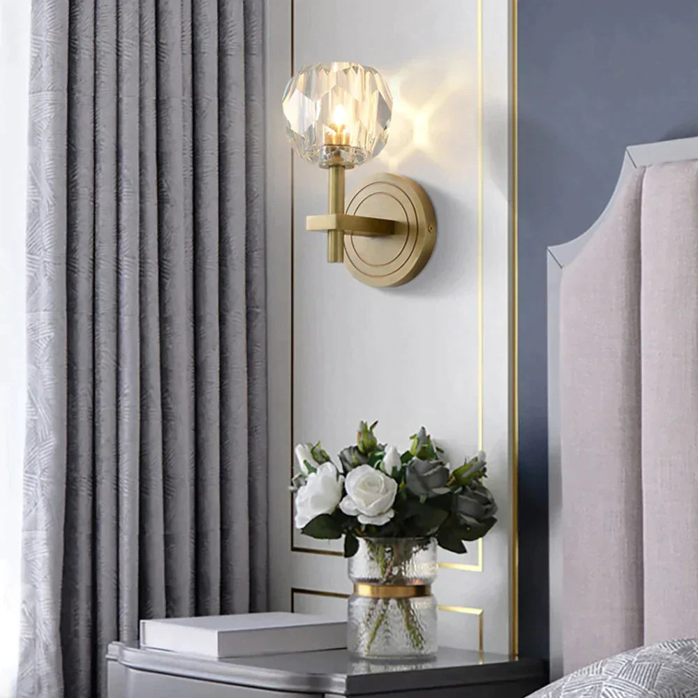 Crystal Wall Sconce with Copper Frame – Warm White LED Light Fixture for Living Room, Bedroom & Hallway | Thomler