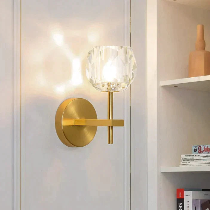 Crystal Wall Sconce with Copper Frame – Warm White LED Light Fixture for Living Room, Bedroom & Hallway | Thomler
