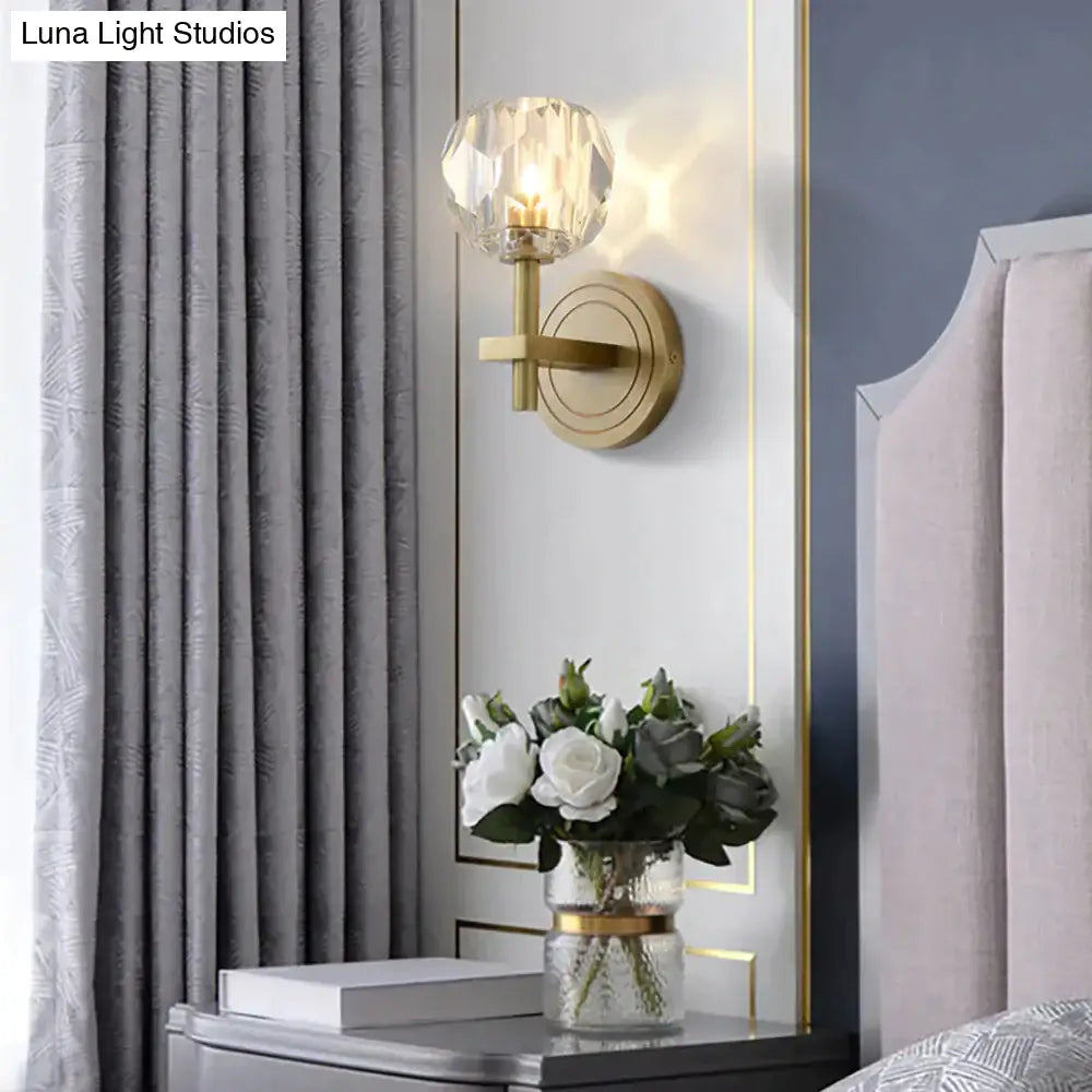 Crystal Wall Sconce with Copper Frame – Warm White LED Light Fixture for Living Room, Bedroom & Hallway | Thomler
