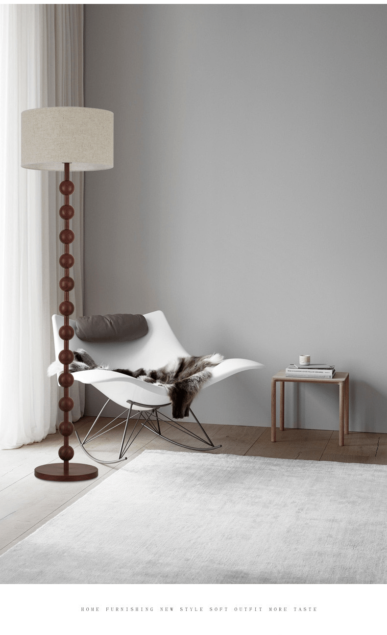 Floor Lamp Wood 170.0 cm Natural Linen Shade Living Room Bedroom Japandi Scandinavian Reading Light Ambient Lighting | Thomler
