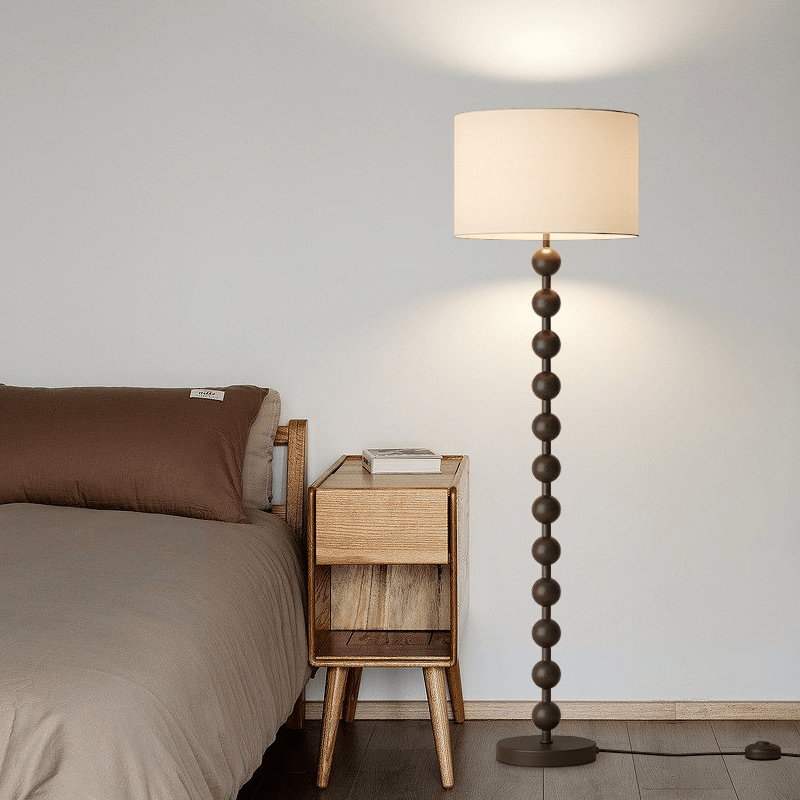 Floor Lamp Wood 170.0 cm Natural Linen Shade Living Room Bedroom Japandi Scandinavian Reading Light Ambient Lighting | Thomler
