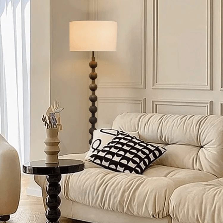 Floor Lamp Wood 170.0 cm Natural Linen Shade Living Room Bedroom Japandi Scandinavian Reading Light Ambient Lighting | Thomler