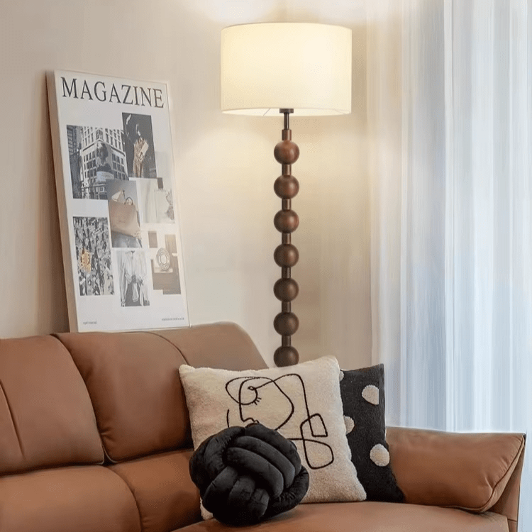 Floor Lamp Wood 170.0 cm Natural Linen Shade Living Room Bedroom Japandi Scandinavian Reading Light Ambient Lighting | Thomler