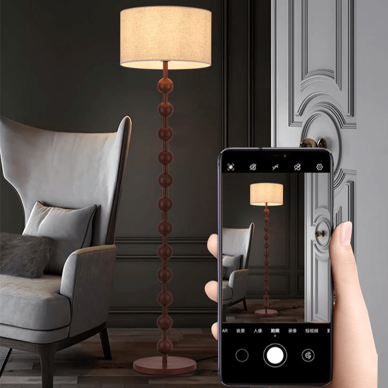 Floor Lamp Wood 170.0 cm Natural Linen Shade Living Room Bedroom Japandi Scandinavian Reading Light Ambient Lighting | Thomler