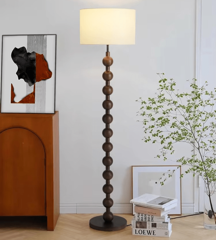 Floor Lamp Wood 170.0 cm Natural Linen Shade Living Room Bedroom Japandi Scandinavian Reading Light Ambient Lighting | Thomler