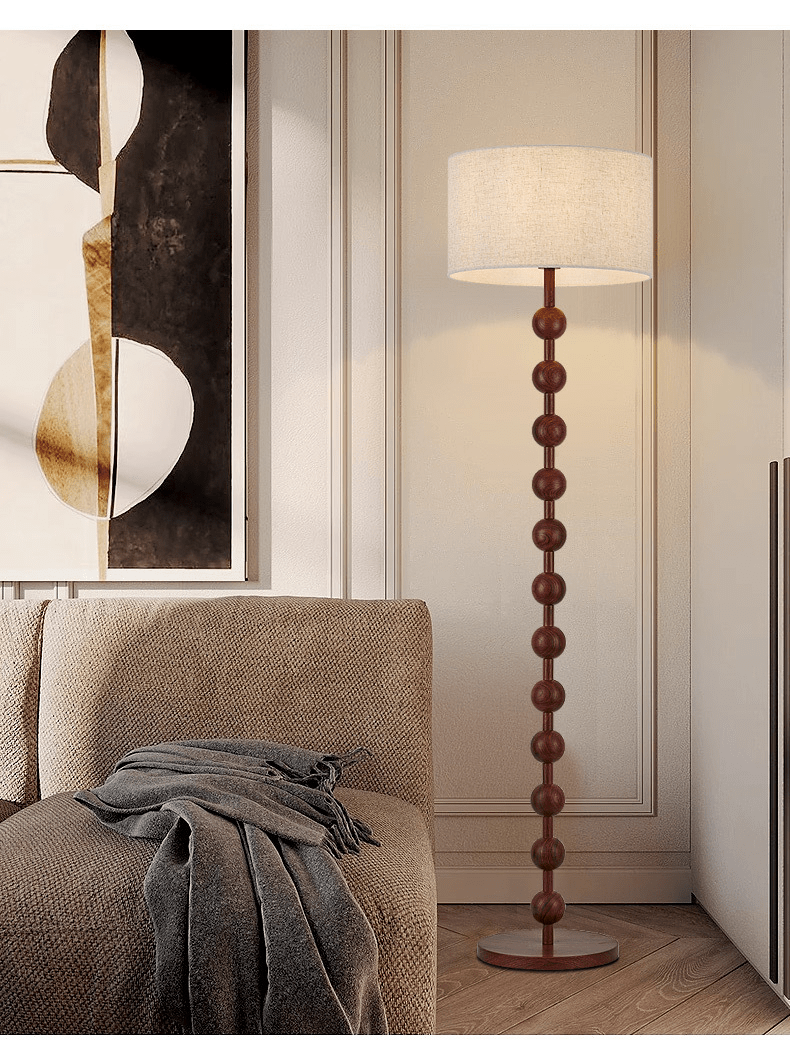 Floor Lamp Wood 170.0 cm Natural Linen Shade Living Room Bedroom Japandi Scandinavian Reading Light Ambient Lighting | Thomler
