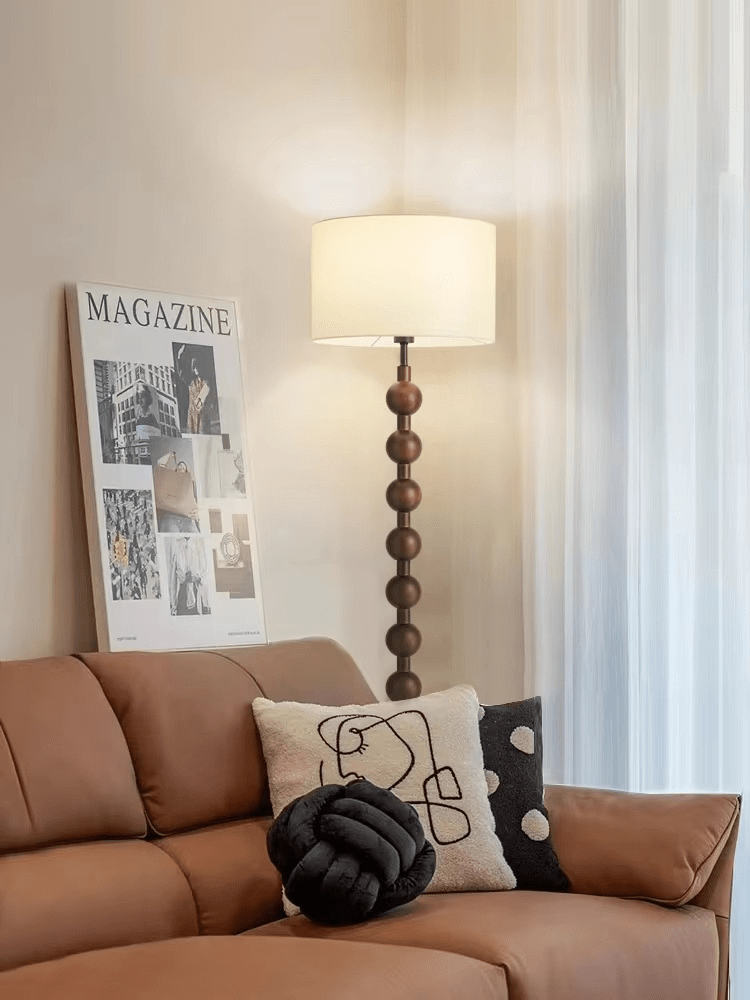 Floor Lamp Wood 170.0 cm Natural Linen Shade Living Room Bedroom Japandi Scandinavian Reading Light Ambient Lighting | Thomler