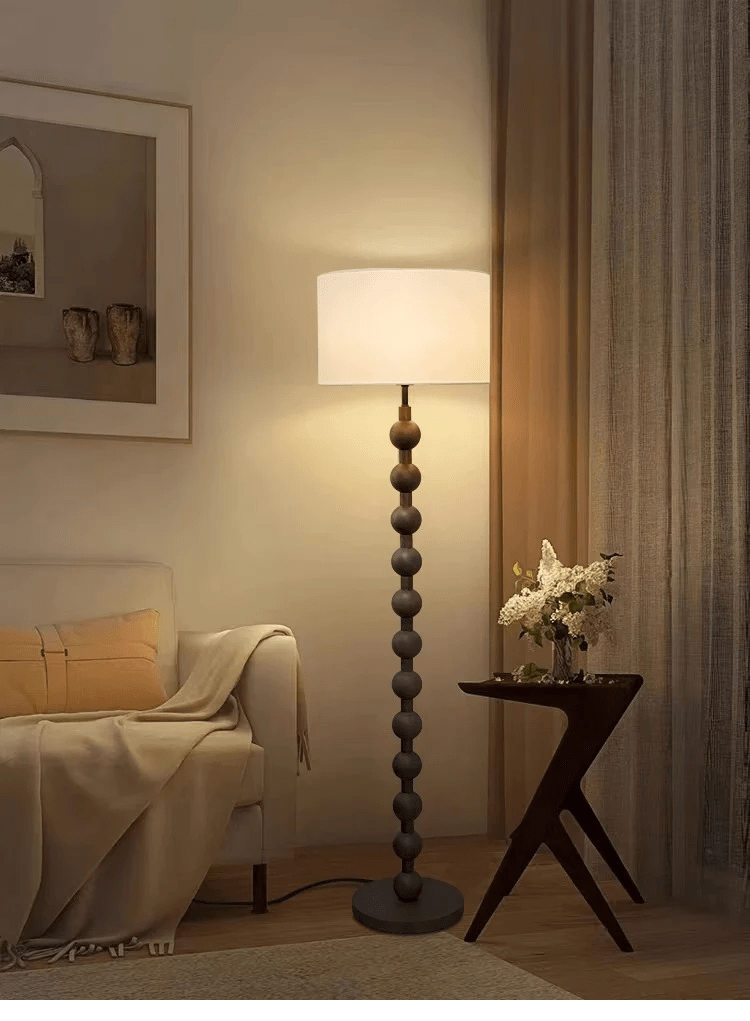 Floor Lamp Wood 170.0 cm Natural Linen Shade Living Room Bedroom Japandi Scandinavian Reading Light Ambient Lighting | Thomler