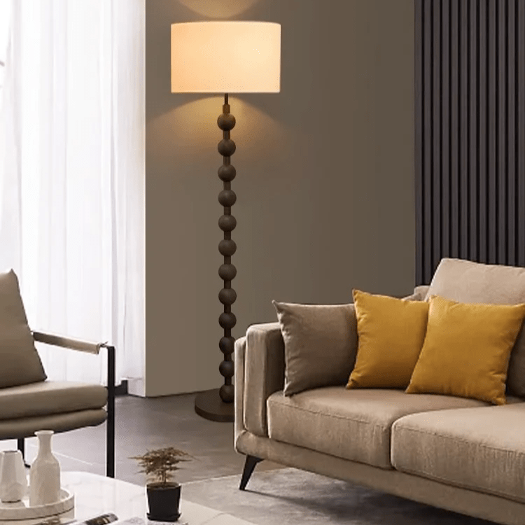 Floor Lamp Wood 170.0 cm Natural Linen Shade Living Room Bedroom Japandi Scandinavian Reading Light Ambient Lighting | Thomler