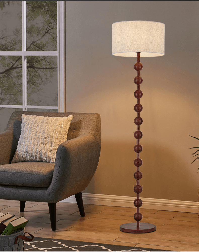 Floor Lamp Wood 170.0 cm Natural Linen Shade Living Room Bedroom Japandi Scandinavian Reading Light Ambient Lighting | Thomler