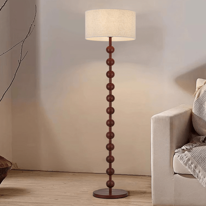 Floor Lamp Wood 170.0 cm Natural Linen Shade Living Room Bedroom Japandi Scandinavian Reading Light Ambient Lighting | Thomler