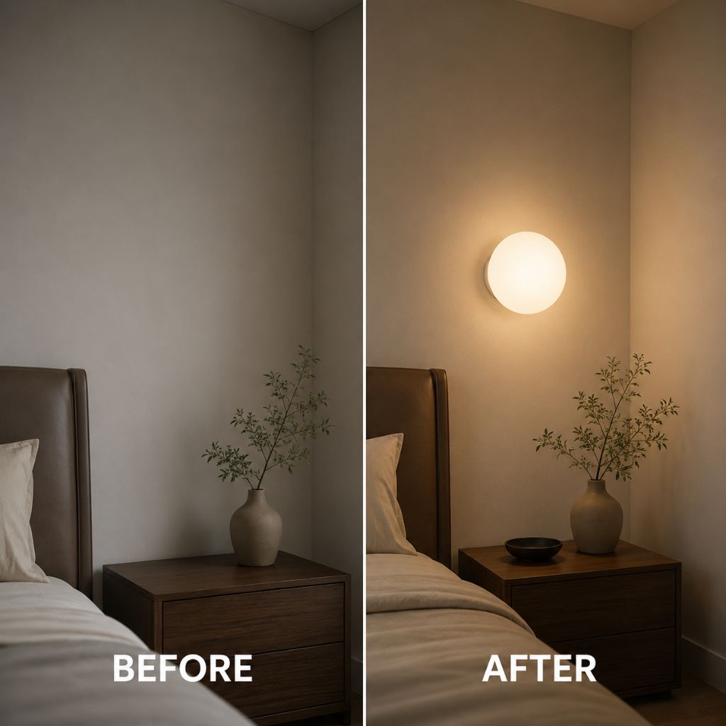 Floating Orb Wall Sconce with Frosted Glass Shade – Modern Minimalist Design for Bedroom, Bath & Hallway – Hidden Mount LED Light Fixture | Thomler