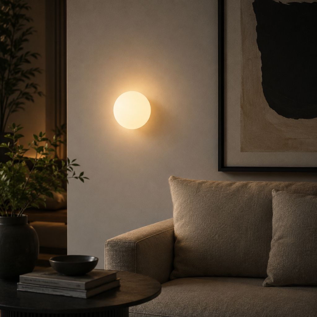 Floating Orb Wall Sconce with Frosted Glass Shade – Modern Minimalist Design for Bedroom, Bath & Hallway – Hidden Mount LED Light Fixture | Thomler
