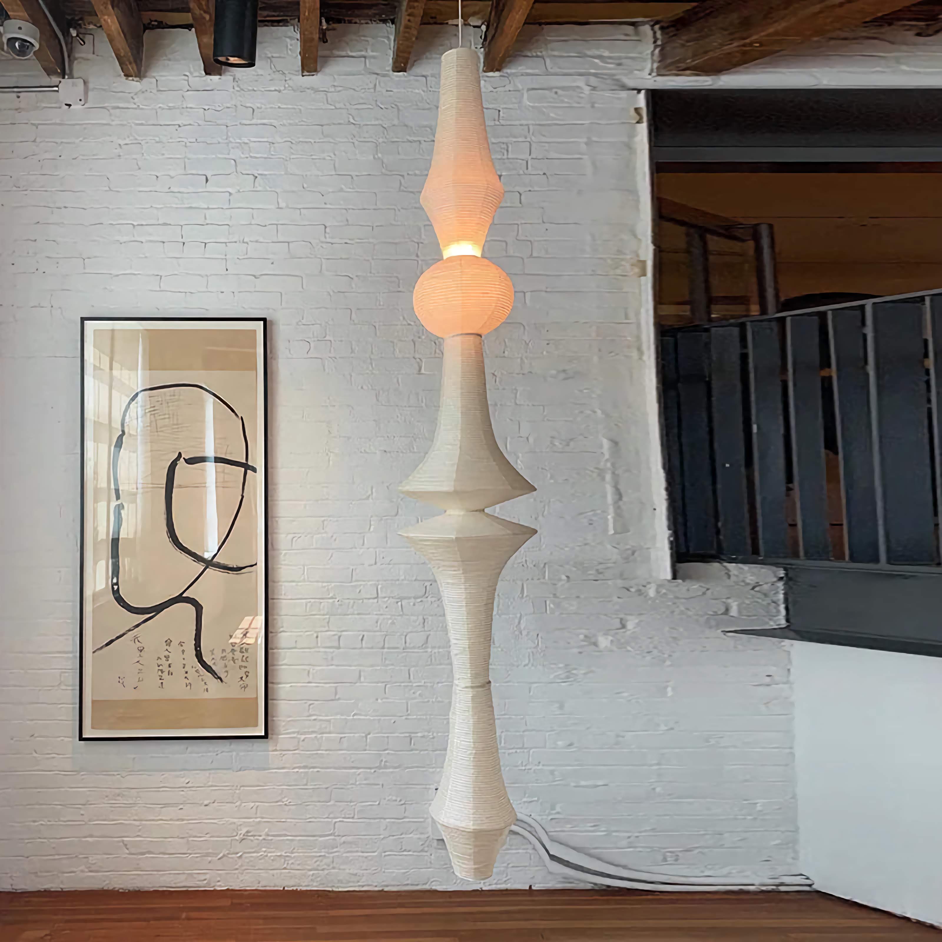 Pendant Light Paper Shade 55.1 in Hanging Ceiling Living Room Japandi Minimalist Rice Paper Fixture E27 Soft Glow | Thomler