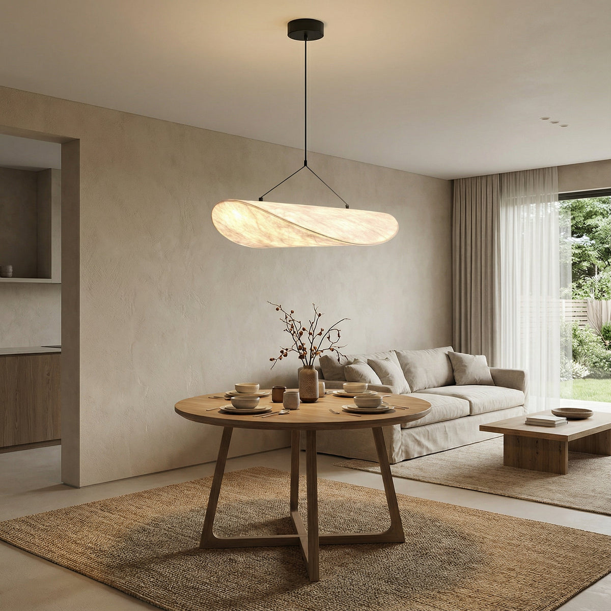 Cloud Silk Pendant Light, Japanese Minimalist Ceiling Fixture, Adjustable Hanging Lamp for Dining Room & Bedroom, Soft Ambient LED | Thomler