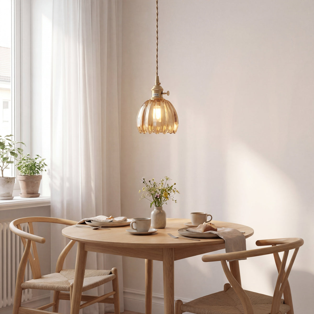 Glass Pendant Light Fixture with Adjustable Cord for Dining Room & Kitchen Island – Modern Minimalist E27 Socket Hanging Lamp | Thomler
