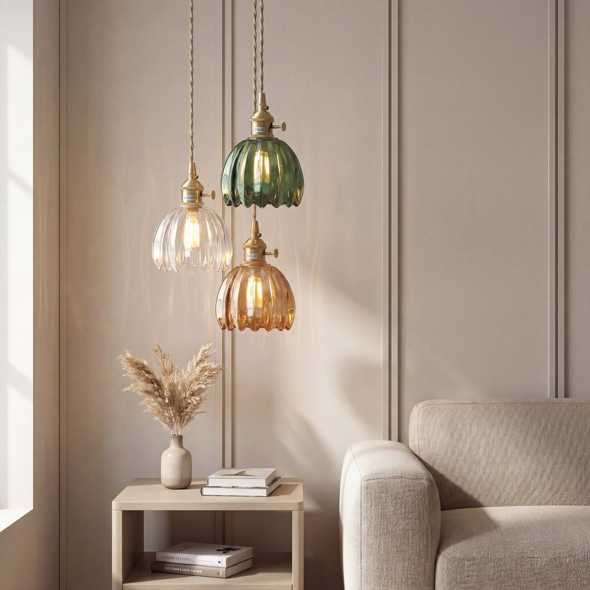 Glass Pendant Light Fixture with Adjustable Cord for Dining Room & Kitchen Island – Modern Minimalist E27 Socket Hanging Lamp | Thomler