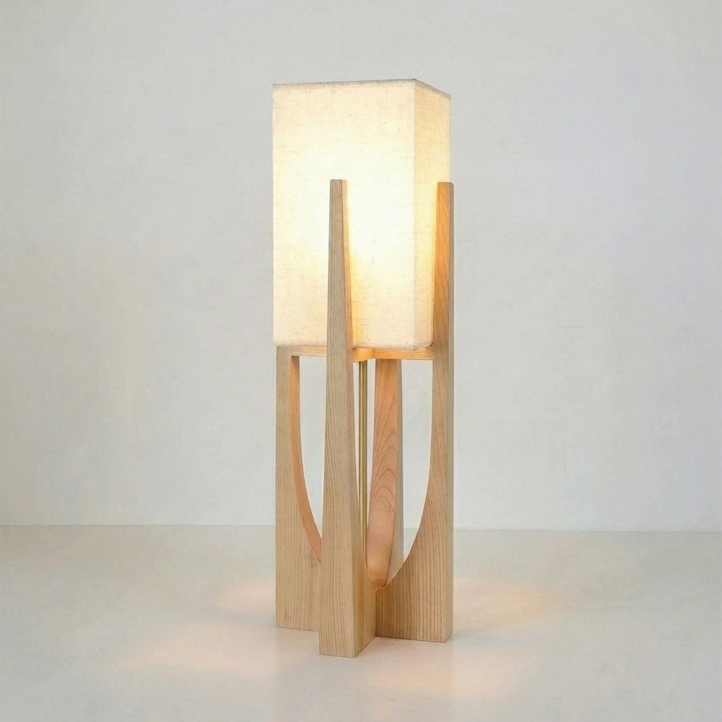 Japanese-Inspired Floor Lamp with Fabric Shade & Wood Base – Warm LED Accent for Living Room, Bedroom & Reading Nook | Thomler