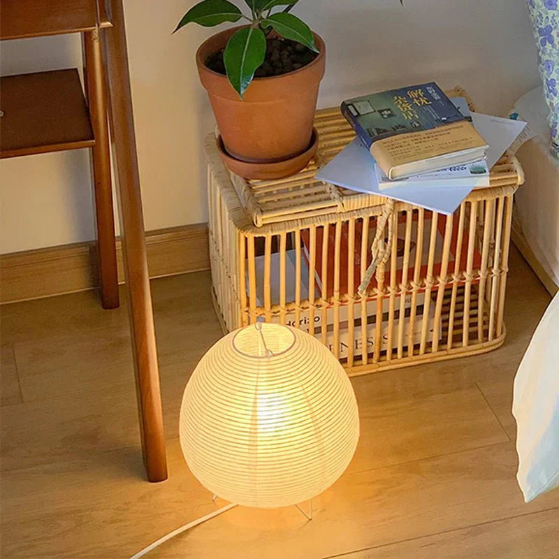 Table Lamp Paper Aluminium 21.0 x 23.0 cm Natural Bedroom Bedside Warm Light Japandi Living Room Reading Lamp | Thomler