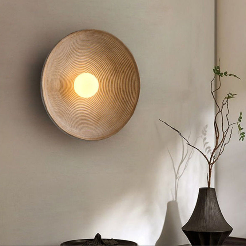 Round Wood & Resin Wall Sconce Light – LED Compatible E27 Socket – Minimalist Asian-Inspired Design for Living Room, Dining Room, Bar – 8 | Thomler
