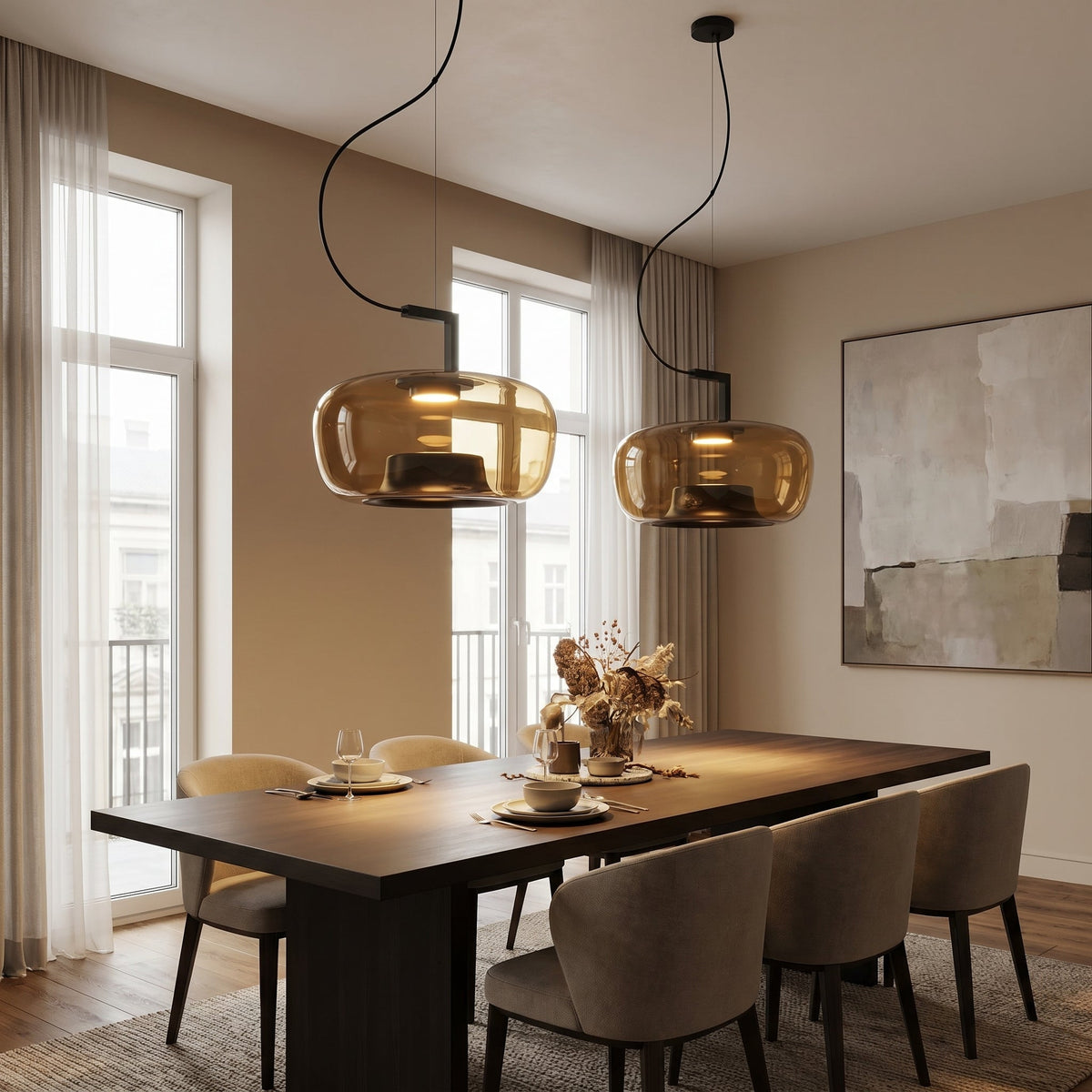 Glass Globe Pendant Light with Iron Frame & Adjustable Cord for Dining Room, Kitchen, Bar – Contemporary Hanging Fixture | Thomler