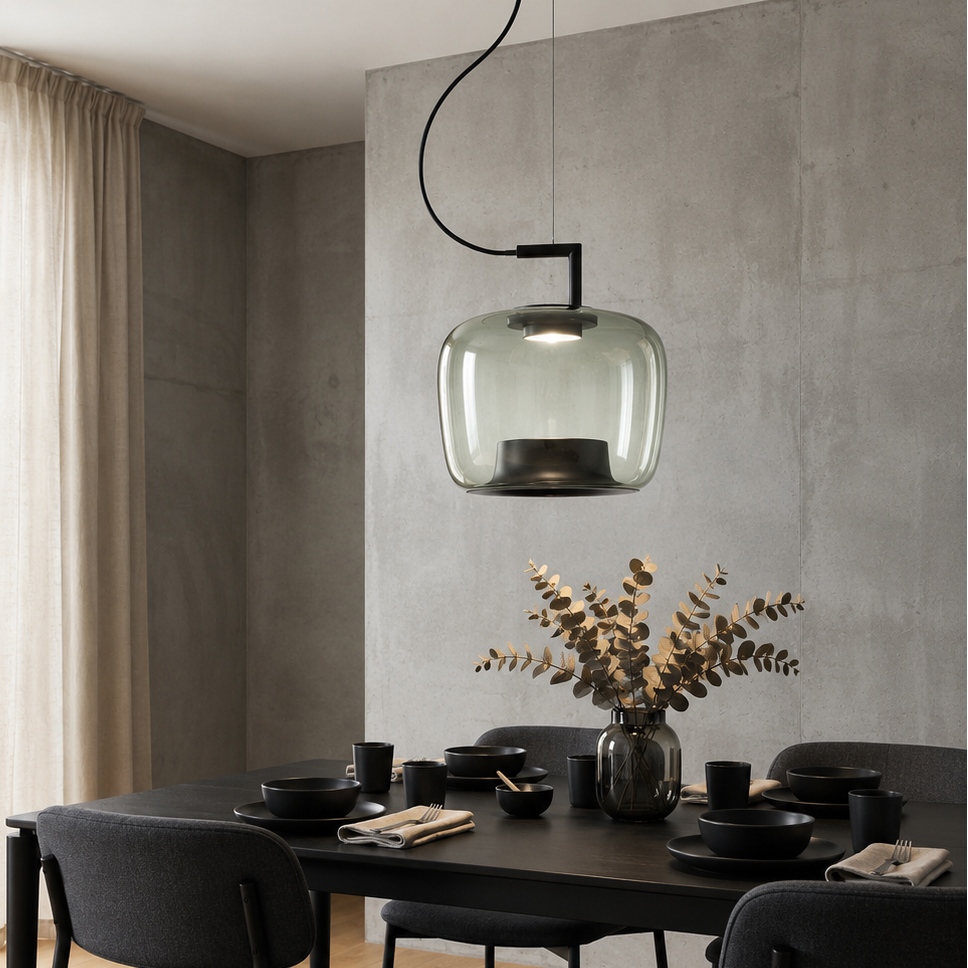Glass Globe Pendant Light with Iron Frame & Adjustable Cord for Dining Room, Kitchen, Bar – Contemporary Hanging Fixture | Thomler