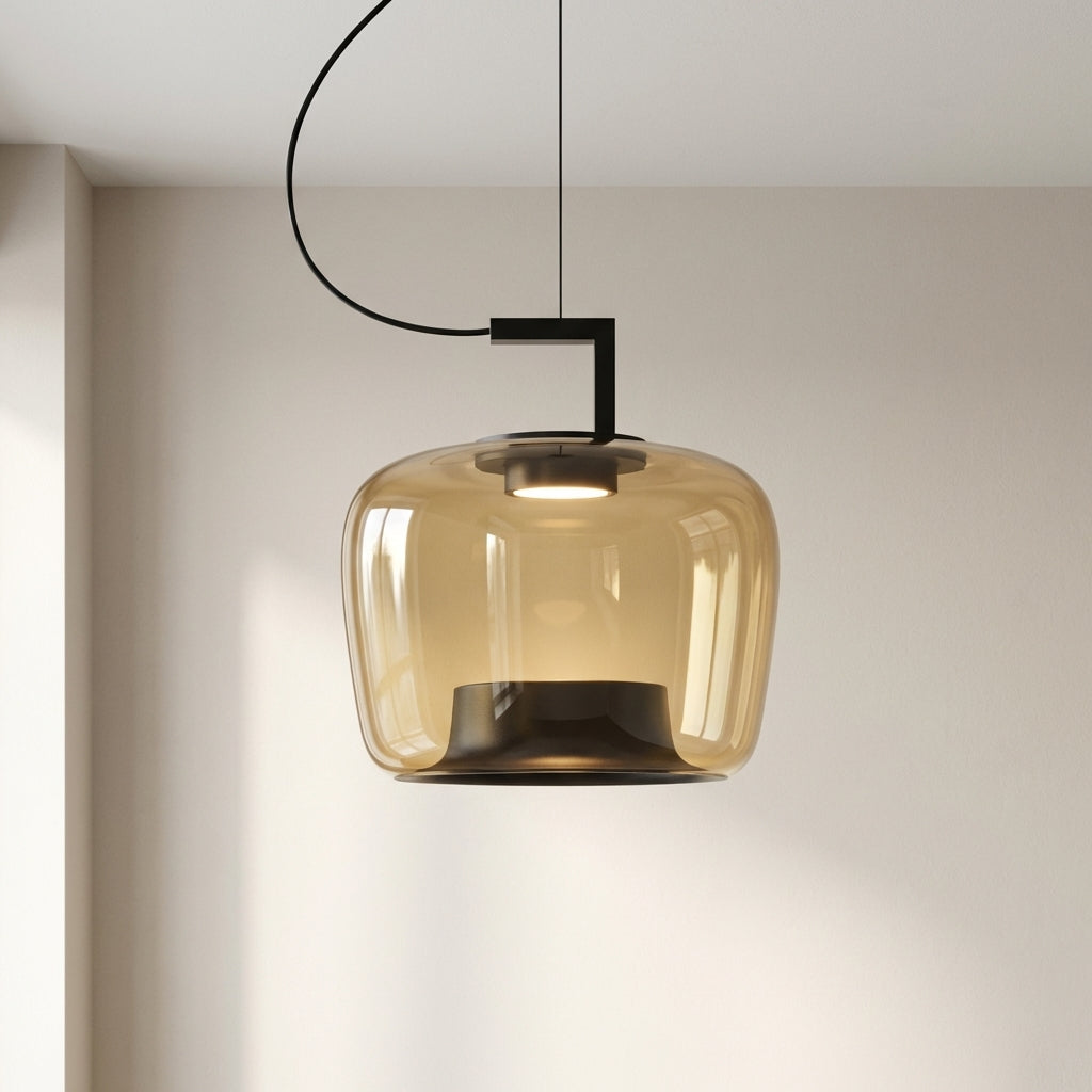 Glass Globe Pendant Light with Iron Frame & Adjustable Cord for Dining Room, Kitchen, Bar – Contemporary Hanging Fixture | Thomler