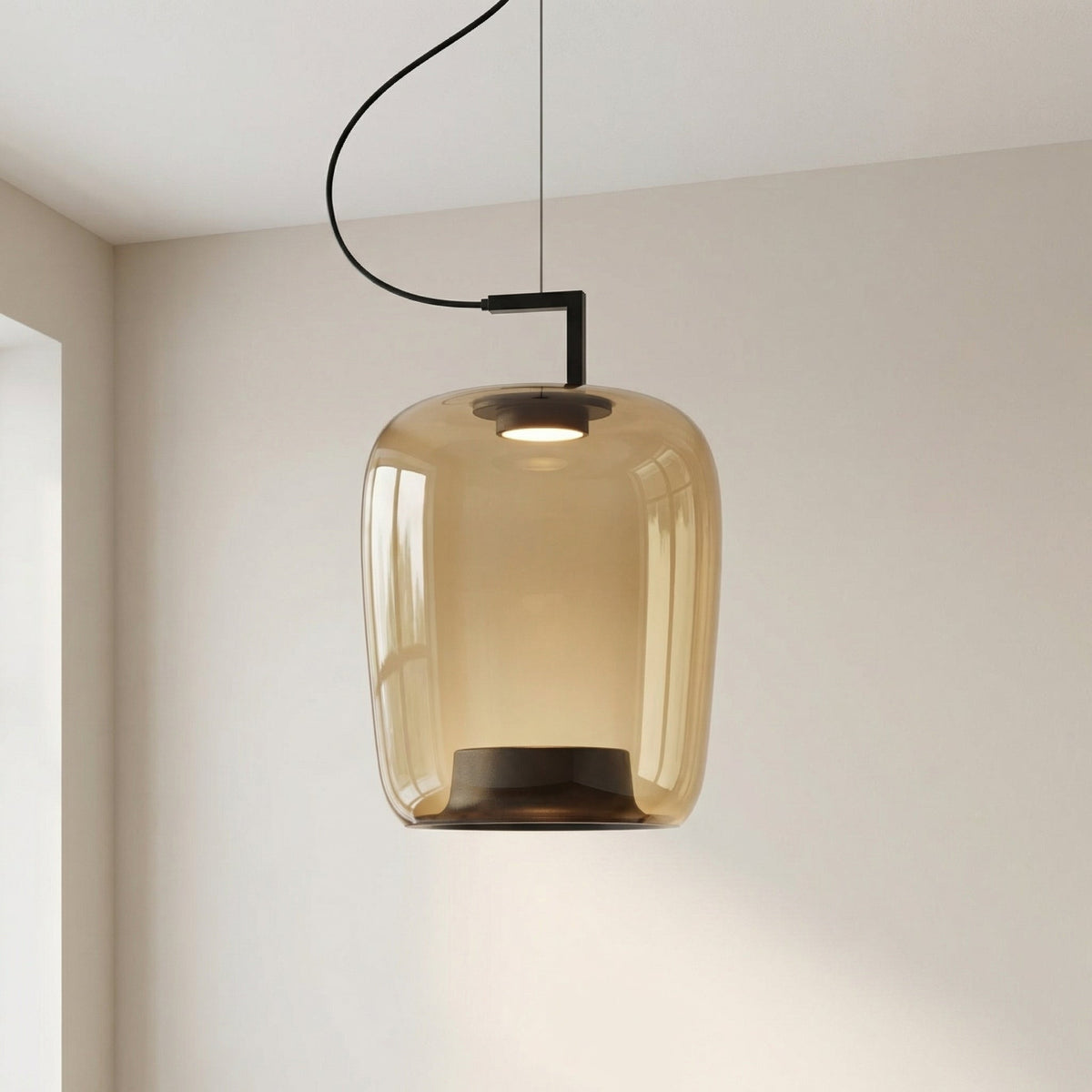 Glass Globe Pendant Light with Iron Frame & Adjustable Cord for Dining Room, Kitchen, Bar – Contemporary Hanging Fixture | Thomler