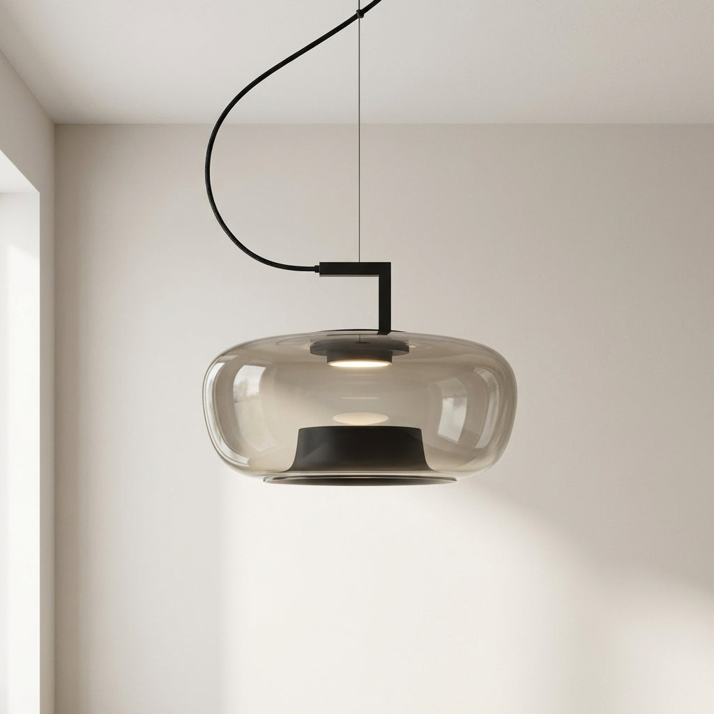 Glass Globe Pendant Light with Iron Frame & Adjustable Cord for Dining Room, Kitchen, Bar – Contemporary Hanging Fixture | Thomler