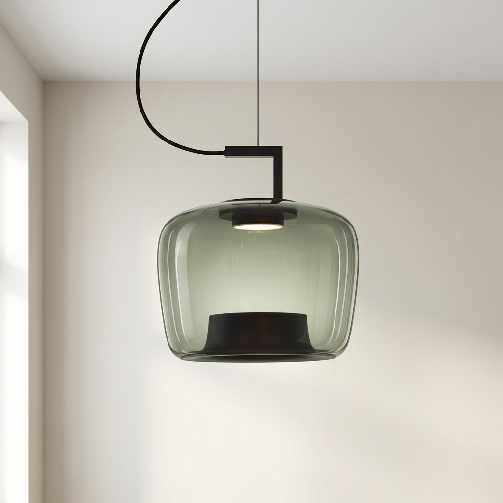 Glass Globe Pendant Light with Iron Frame & Adjustable Cord for Dining Room, Kitchen, Bar – Contemporary Hanging Fixture | Thomler