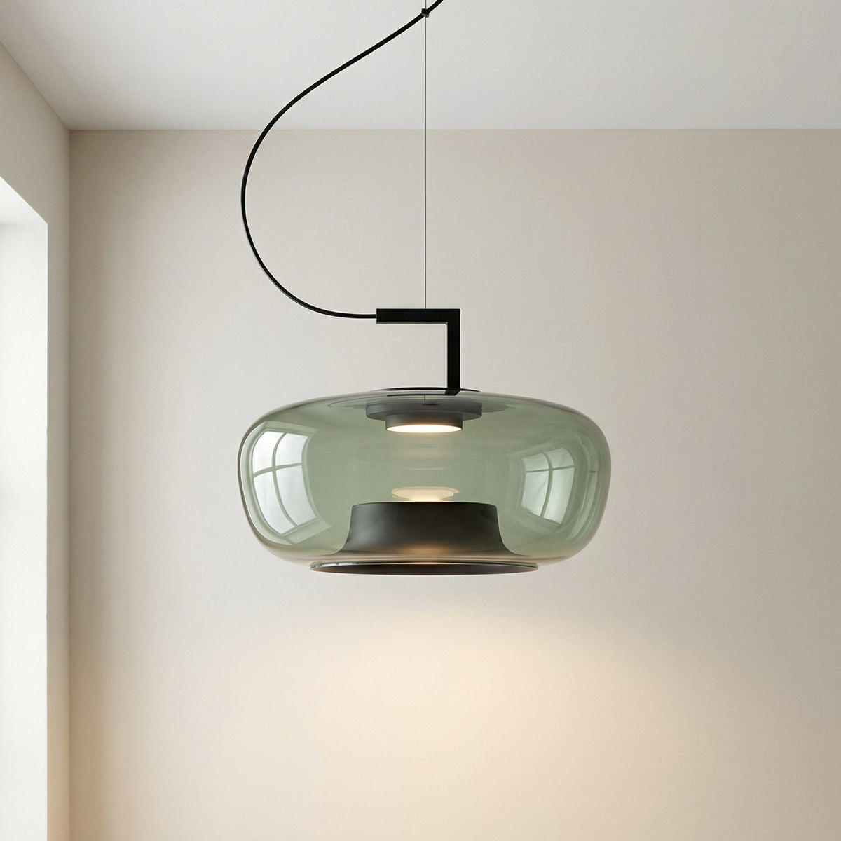 Glass Globe Pendant Light with Iron Frame & Adjustable Cord for Dining Room, Kitchen, Bar – Contemporary Hanging Fixture | Thomler