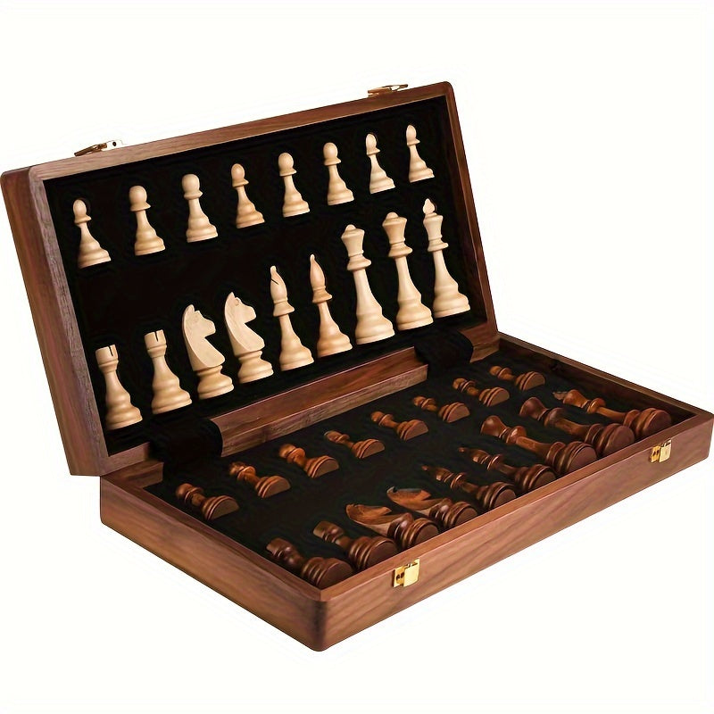Folding Wooden Chess Set with Hand-Carved Pieces and Storage Board for Tournament Play, Home Games & Gifting | Thomler