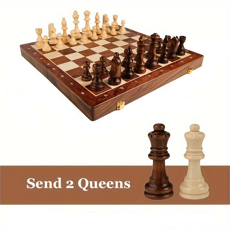 Folding Wooden Chess Set with Hand-Carved Pieces and Storage Board for Tournament Play, Home Games & Gifting | Thomler