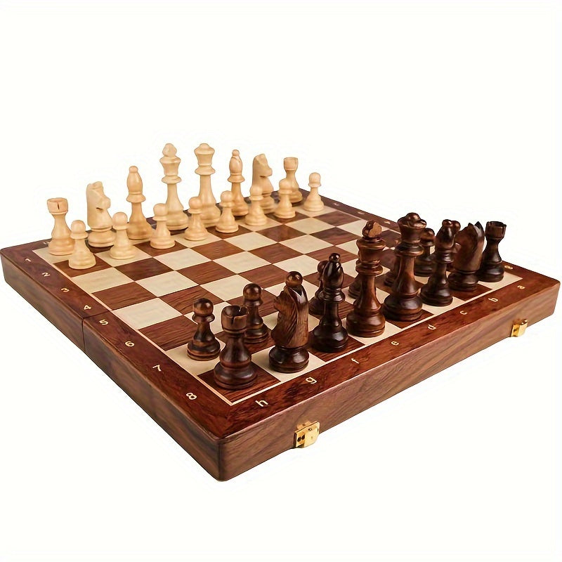 Folding Wooden Chess Set with Hand-Carved Pieces and Storage Board for Tournament Play, Home Games & Gifting | Thomler