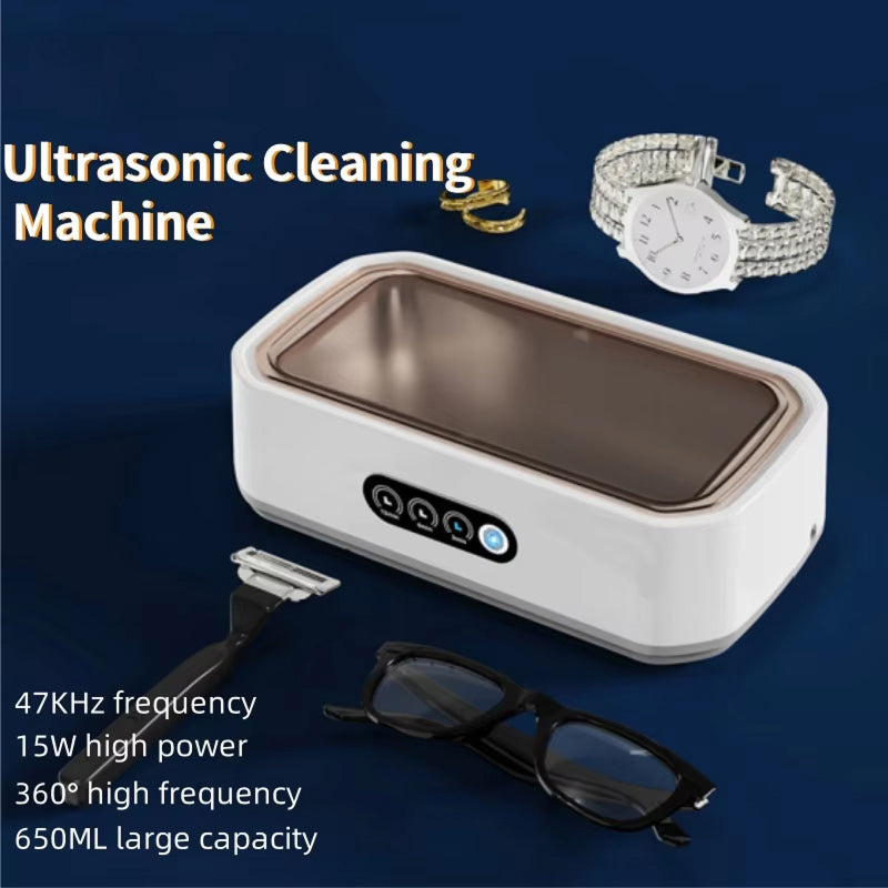 Ultrasonic Jewelry Cleaner 22oz Tank Sonic Vibration for Rings Glasses Watches Dentures 3 Timer Settings Quiet Operation Stainless Steel | Thomler