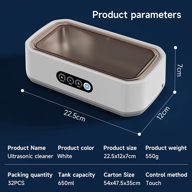 Ultrasonic Jewelry Cleaner 22oz Tank Sonic Vibration for Rings Glasses Watches Dentures 3 Timer Settings Quiet Operation Stainless Steel | Thomler