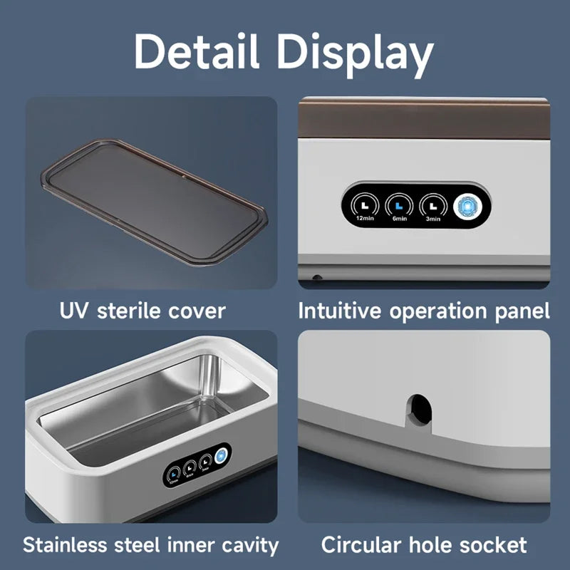 Ultrasonic Jewelry Cleaner 22oz Tank Sonic Vibration for Rings Glasses Watches Dentures 3 Timer Settings Quiet Operation Stainless Steel | Thomler