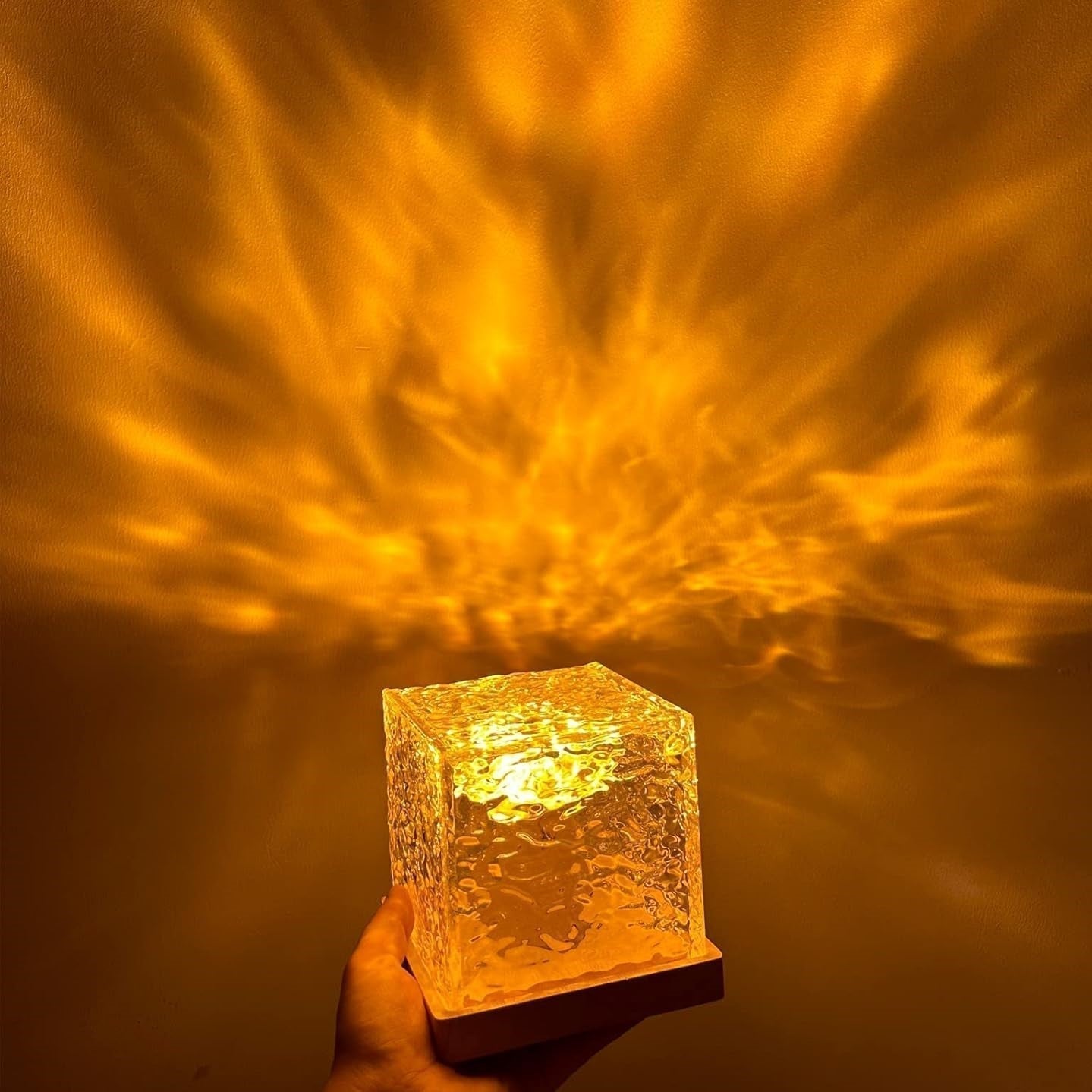 Mood Lamp Acrylic Prism Cube 13.0 cm USB Wooden Base Bedroom Ambient Night Light Aurora Effect Decorative Table Lamp | Thomler