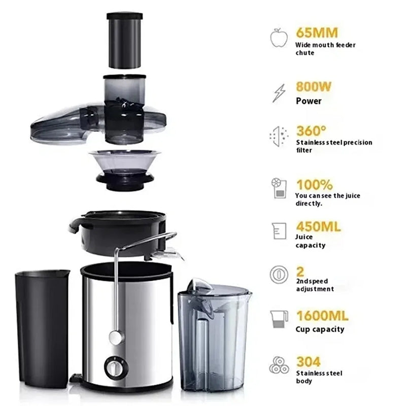 High-Power Centrifugal Juice Extractor with Wide-Mouth Feeder & 2-Speed Control for Whole Fruits & Vegetables – 800W Motor | Thomler