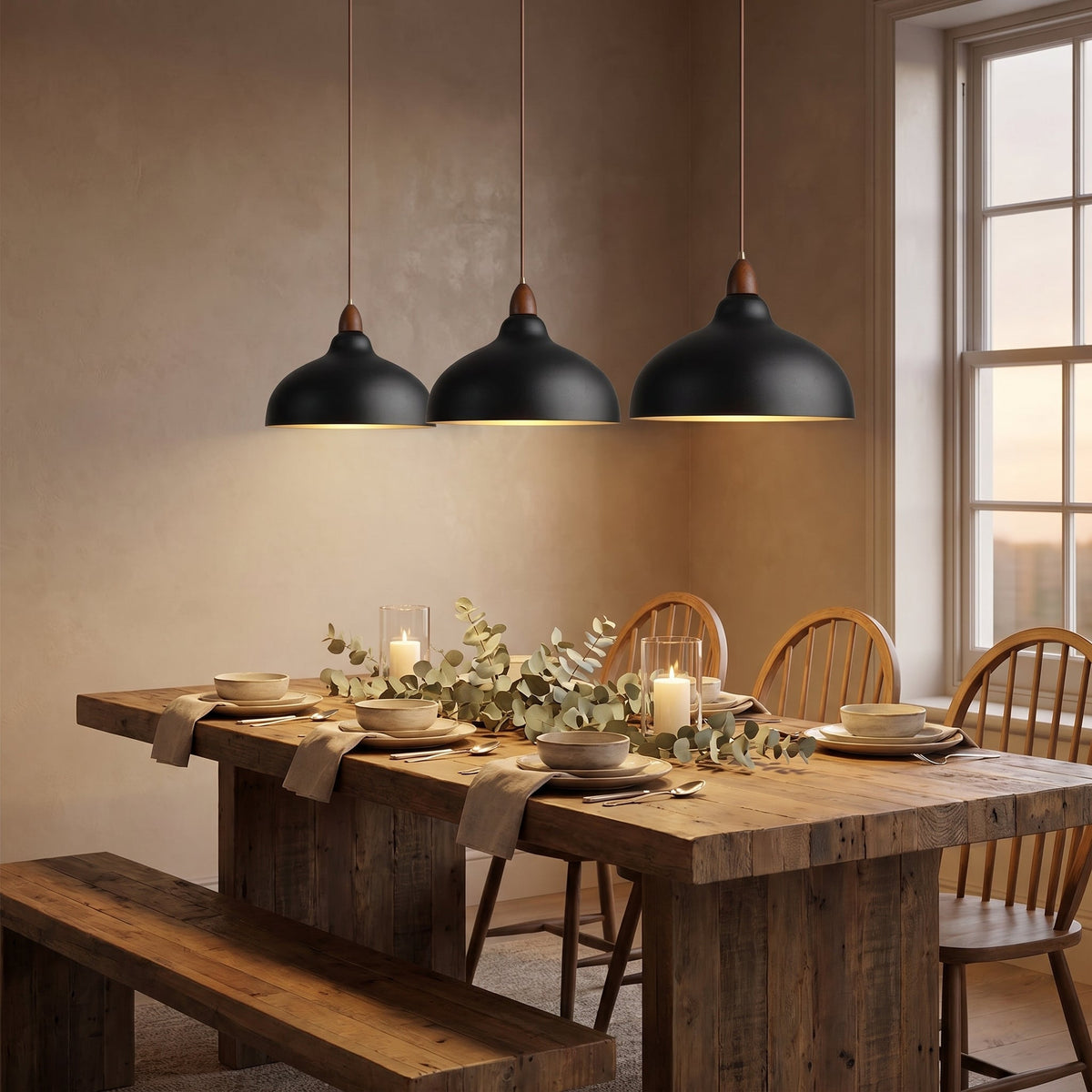 Nordic Wood & Metal Pendant Light – Height-Adjustable Drop Ceiling Fixture for Kitchen Island & Dining Room | Thomler