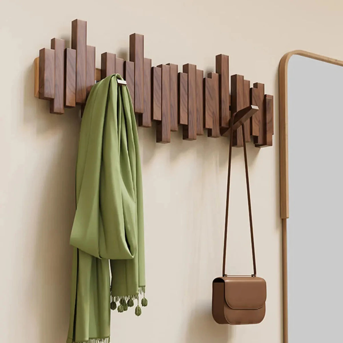 Wall Mounted Coat Rack Piano Key Design Solid Wood Hooks for Entryway Bedroom Hallway Minimalist Folding Hook Organizer Space Saving | Thomler